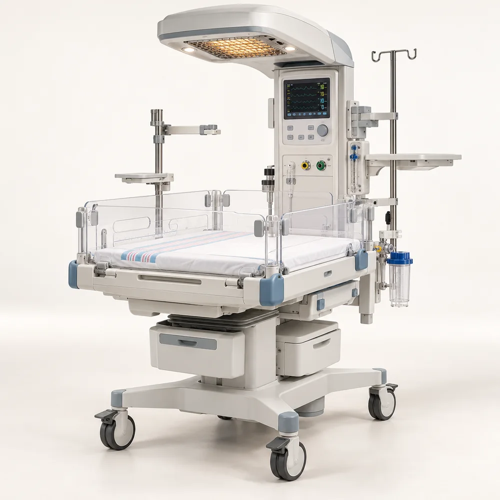 Neonatal incu-warmer with radiant canopy and transparent care bed