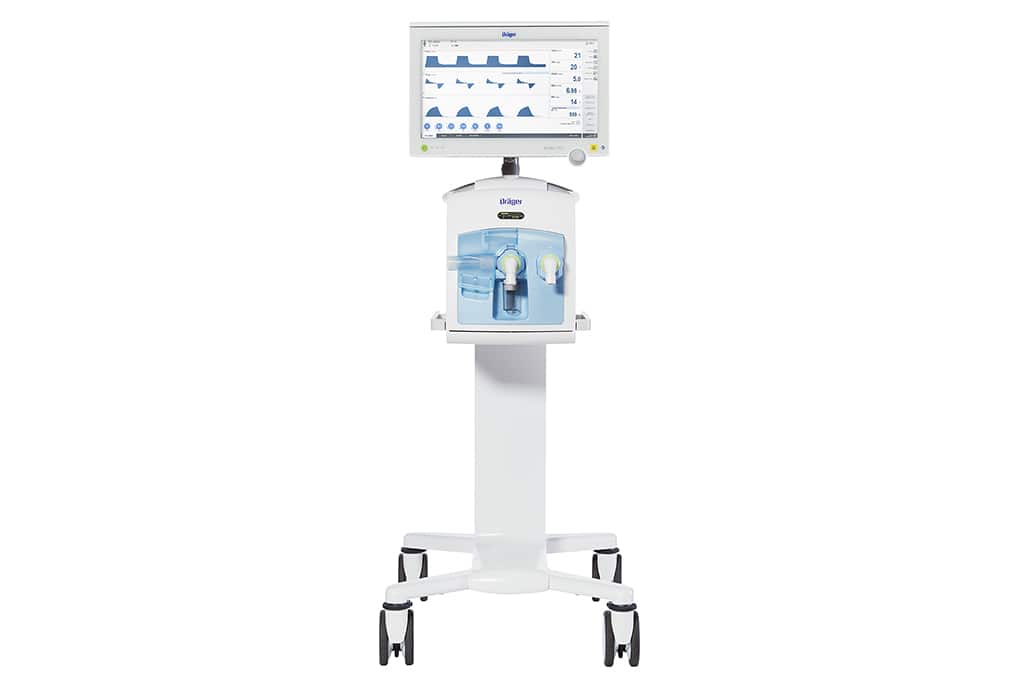 Dräger Evita V800 ventilator on a mobile trolley, manufacturer photograph