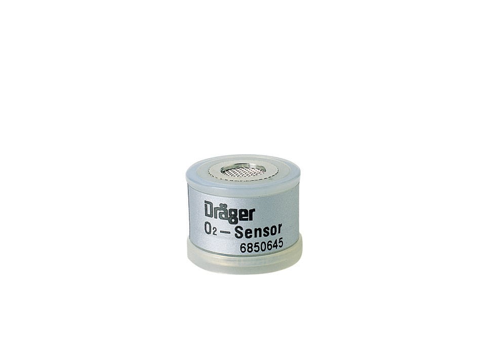 Dräger O2 sensor capsule with exact part number 6850645 visible on the manufacturer product photo