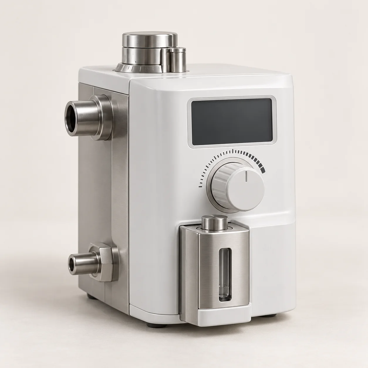 Anaesthetic agent vaporizer with a hand-wheel control.