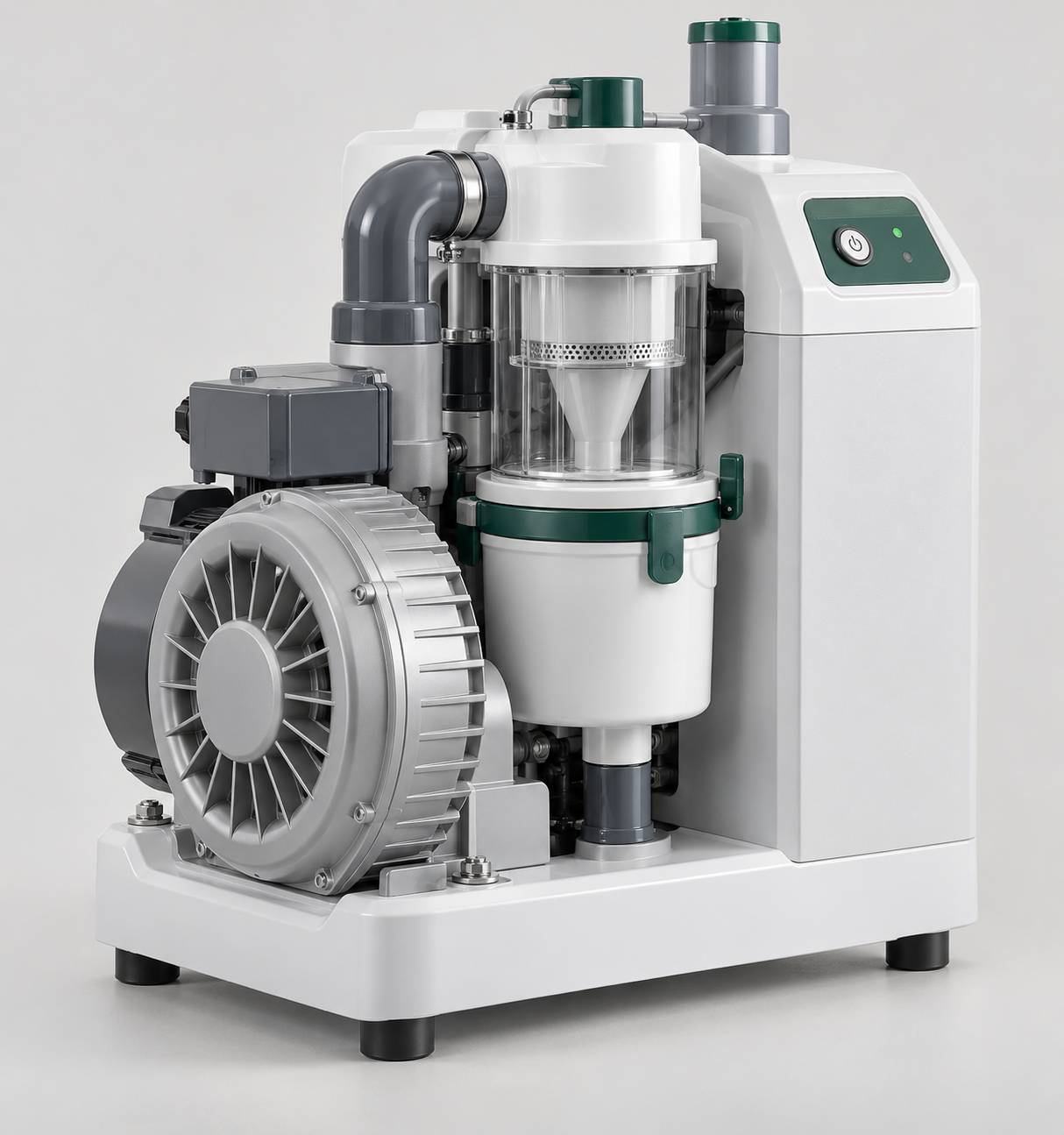 Compact wet dental suction unit with separation chamber and control panel