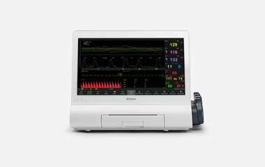 EDAN F15 fetal and maternal monitor with a large colour touchscreen and built-in recorder drawer