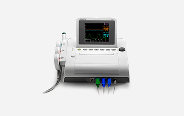 EDAN F3 portable fetal monitor with colour screen, recorder, ultrasound and TOCO transducers and cables