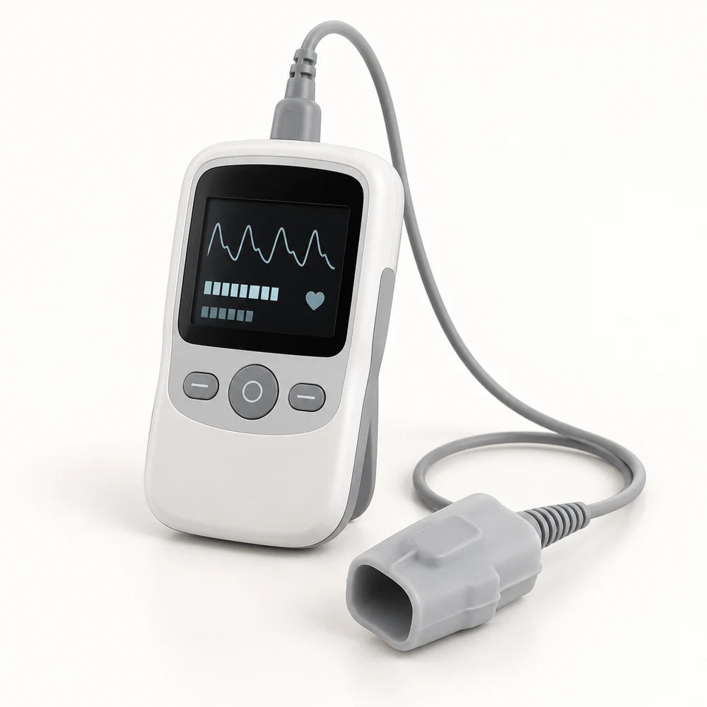 Handheld pulse oximeter with a separate patient sensor