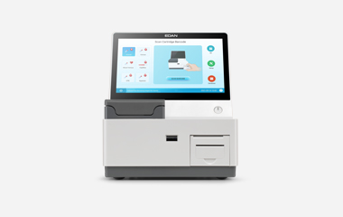 EDAN i20 white compact blood gas and chemistry analyzer with a touchscreen