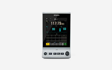 EDAN iM3 slim upright vital signs monitor with blood pressure readout and keys