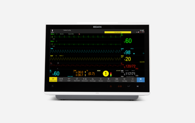 EDAN iX Series patient monitor with a large dark-bezel touchscreen on a stand