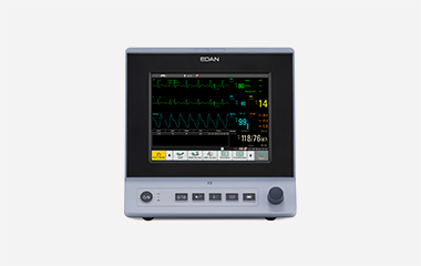 EDAN X Series slim bedside patient monitor with colour display, soft keys and rotary knob