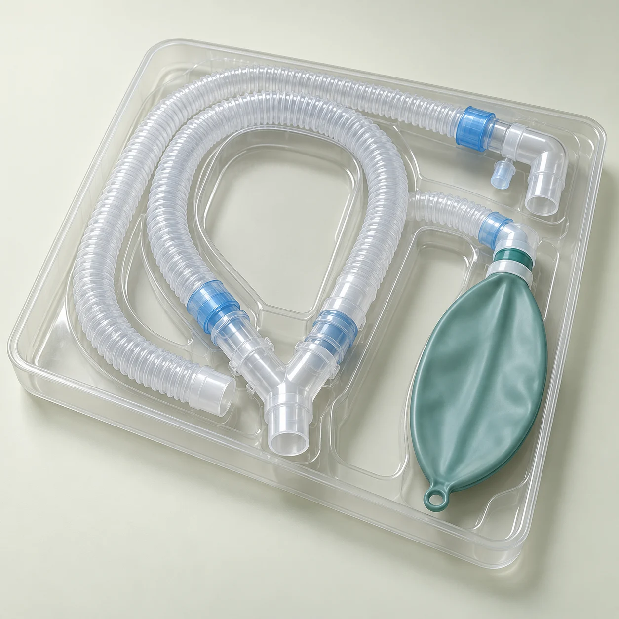 Disposable anaesthesia breathing circuit with tubing and reservoir bag