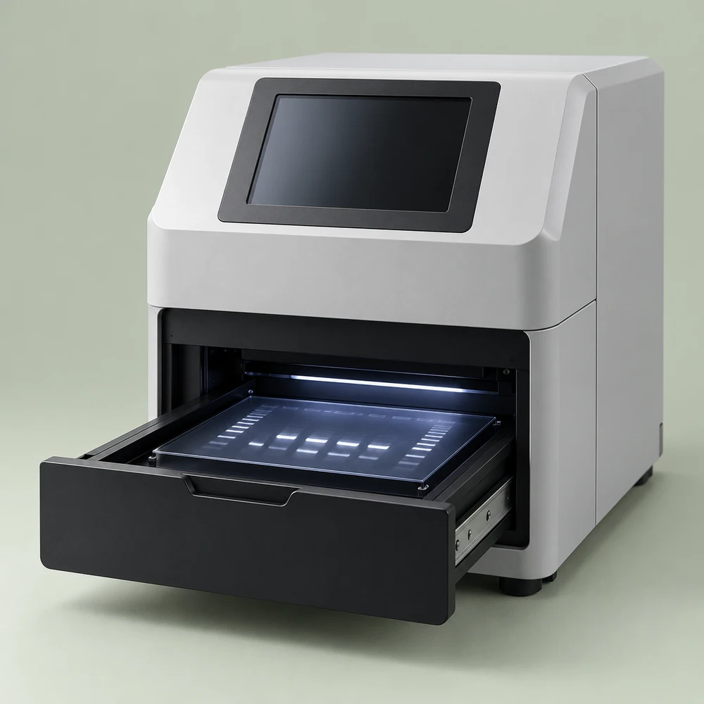 Benchtop gel and western blot imaging system with touchscreen and illuminated sample drawer
