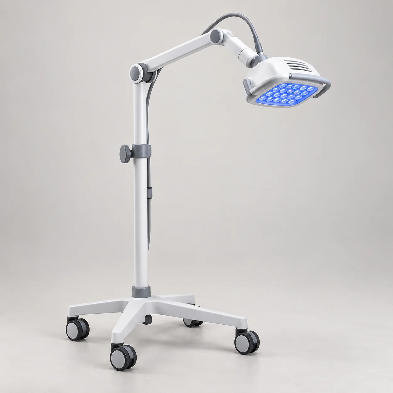 Neonatal phototherapy light system on a flexible arm and wheeled stand