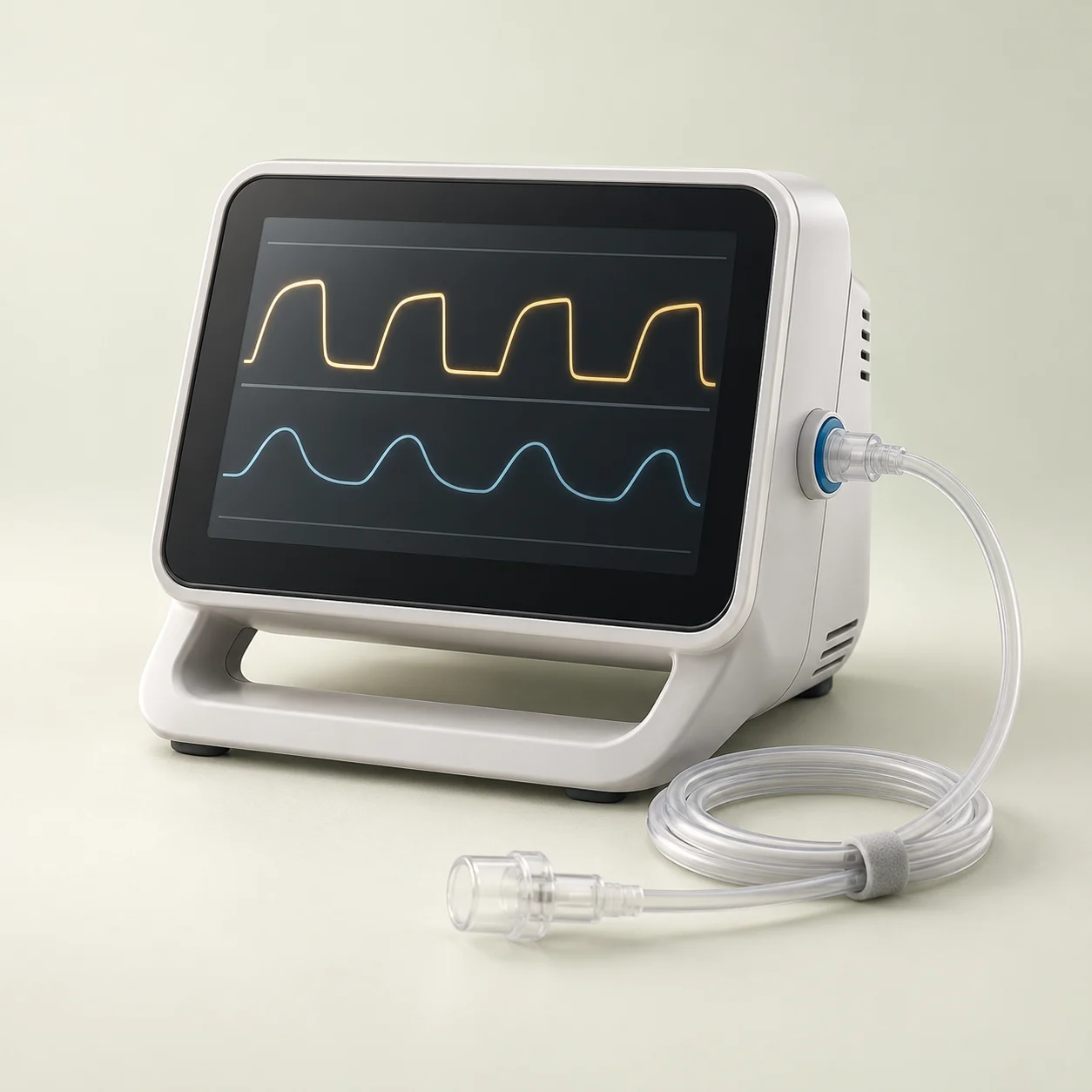 Portable respiratory monitor with capnography waveform display and sampling line