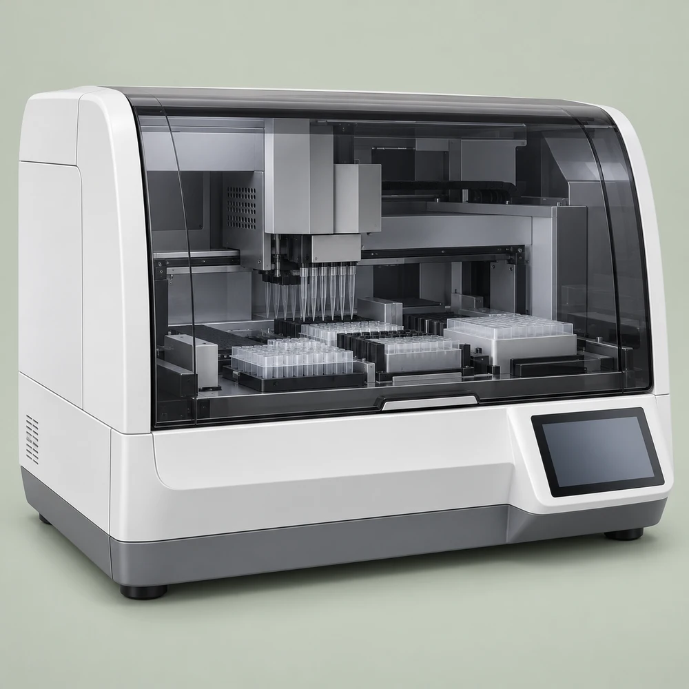 Benchtop automated laboratory sample-preparation workstation with enclosed pipetting mechanism and sample racks
