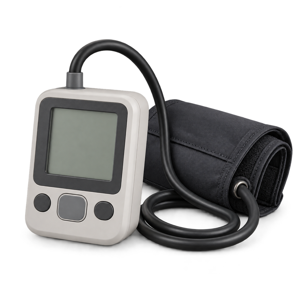 Compact ambulatory blood pressure recorder with display, cuff and tubing