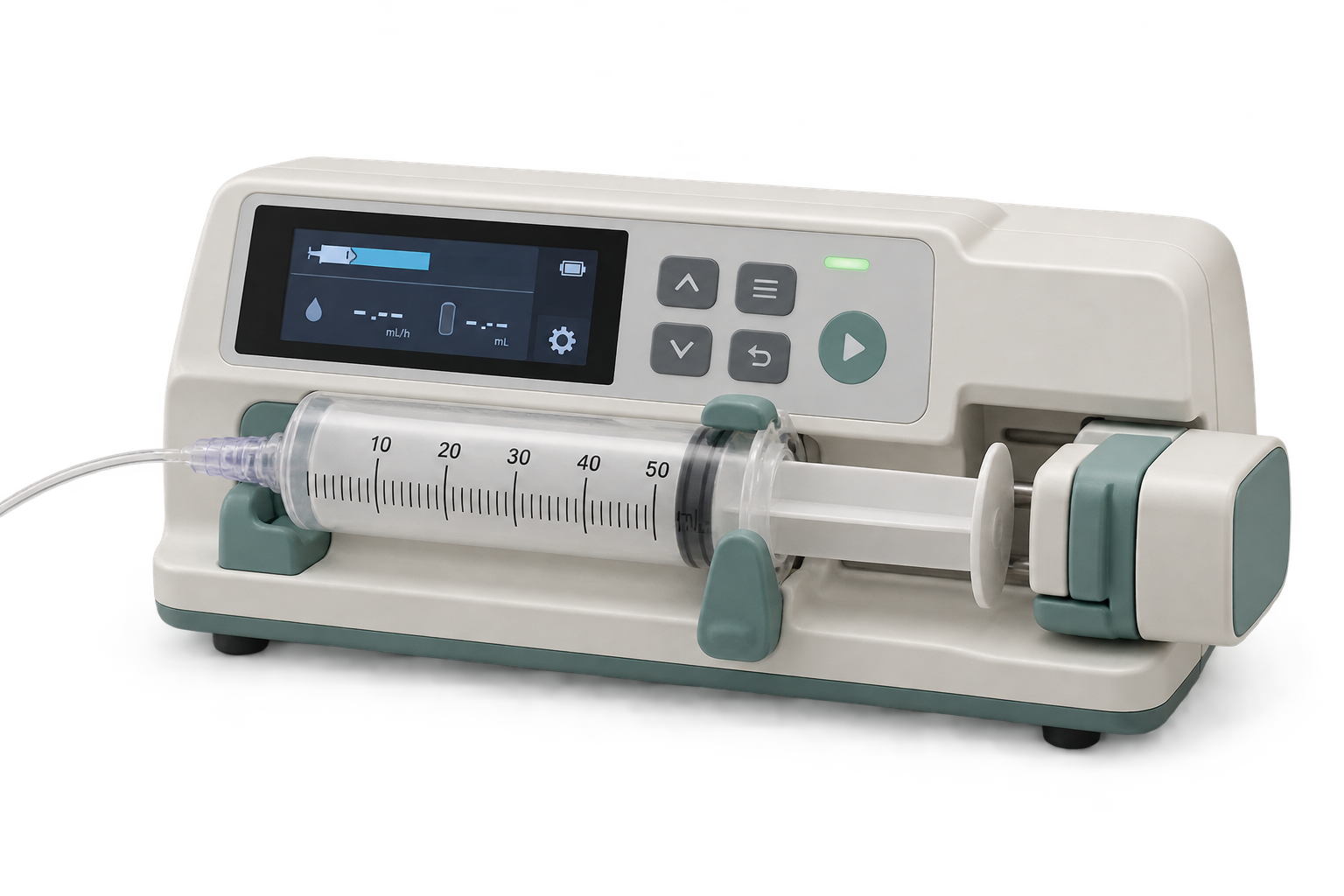 Generic syringe infusion pump with horizontal syringe and plunger driver