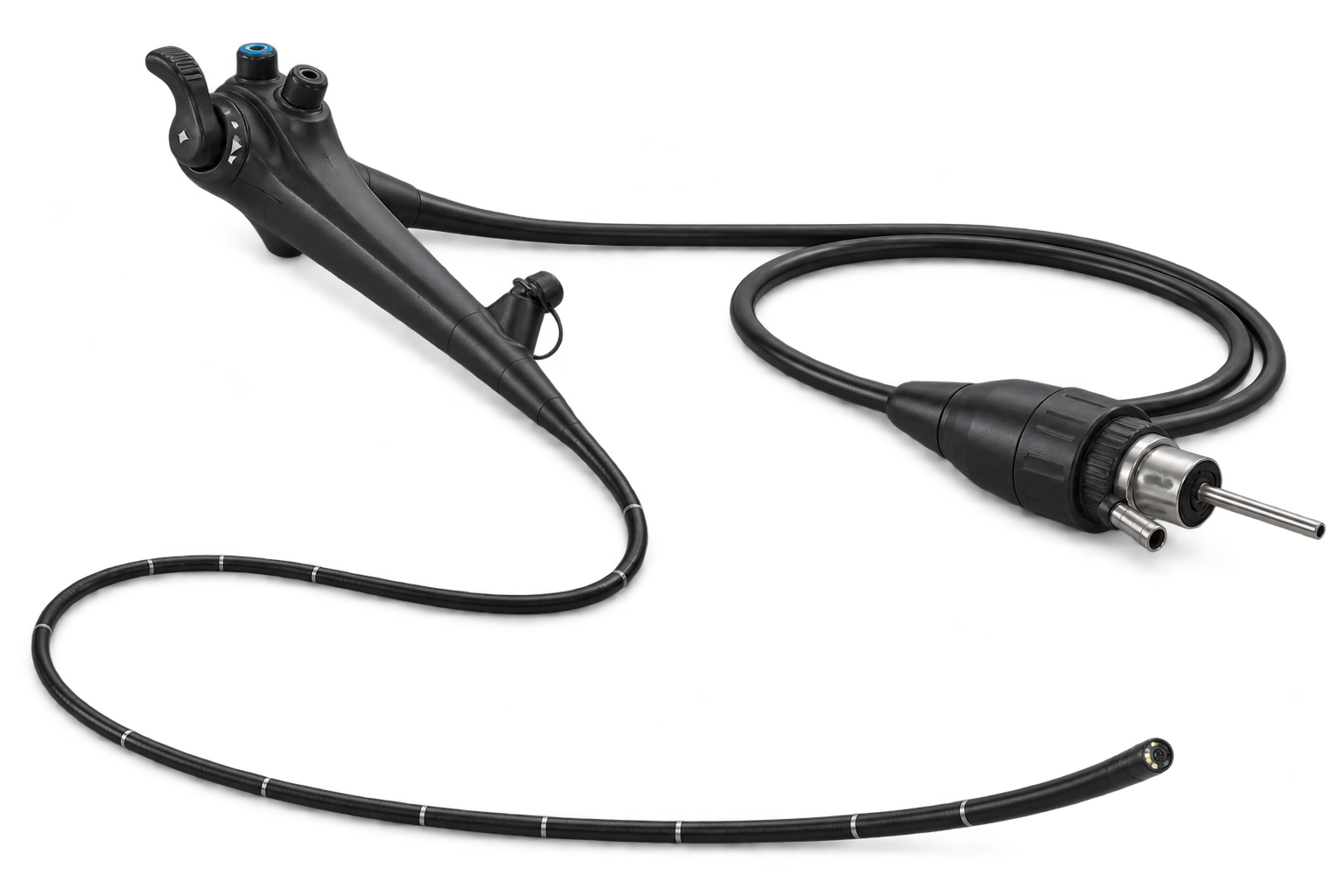 Flexible video bronchoscope with slim insertion tube and compact control head