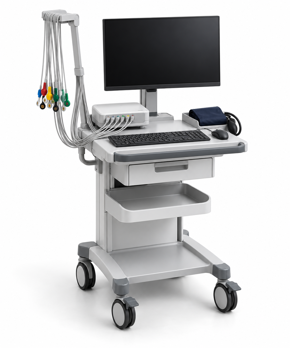 Clinical ECG exercise stress testing workstation and lead set