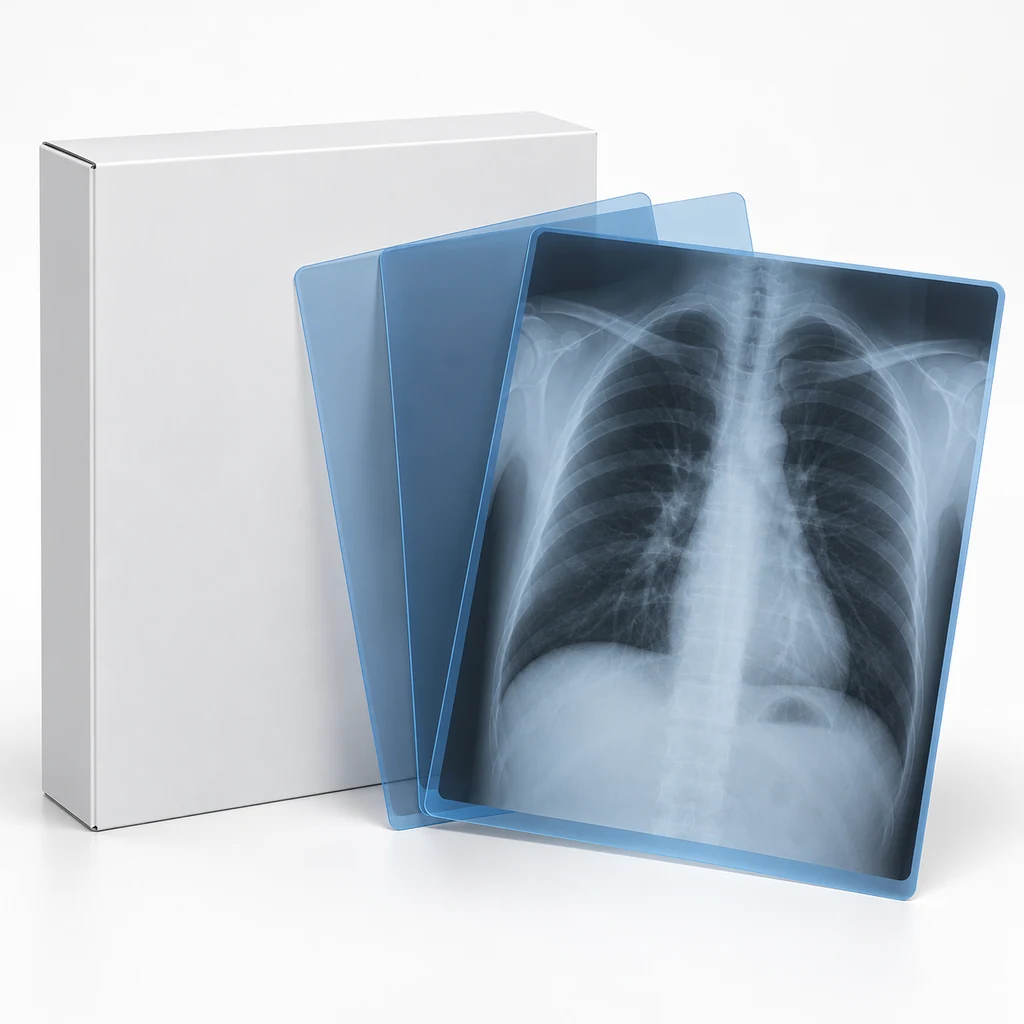 Dry imaging film sheets with a chest radiograph