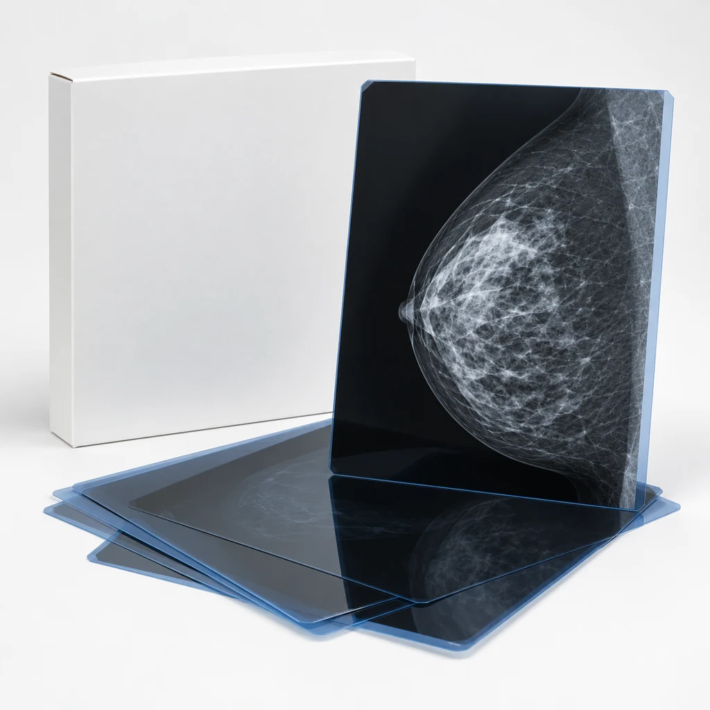 Dry mammography imaging film sheets with a grayscale mammogram