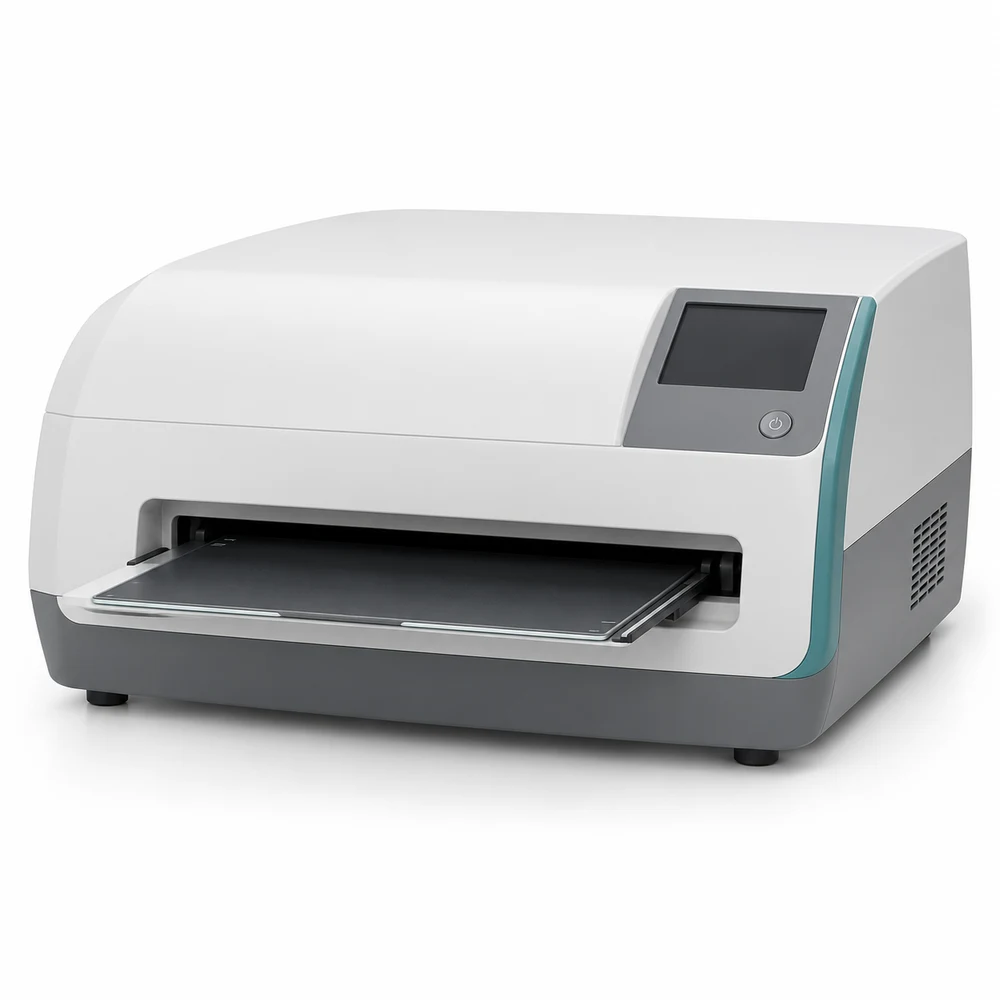 Compact tabletop computed radiography imaging-plate reader