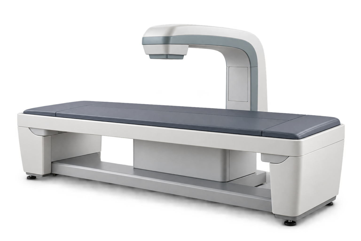 DXA bone densitometry system with examination table and open C-arm scanner