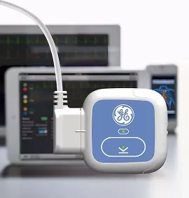 GE HealthCare SEER 1000 Holter recorder shown with monitoring equipment, official product image; included accessories to confirm