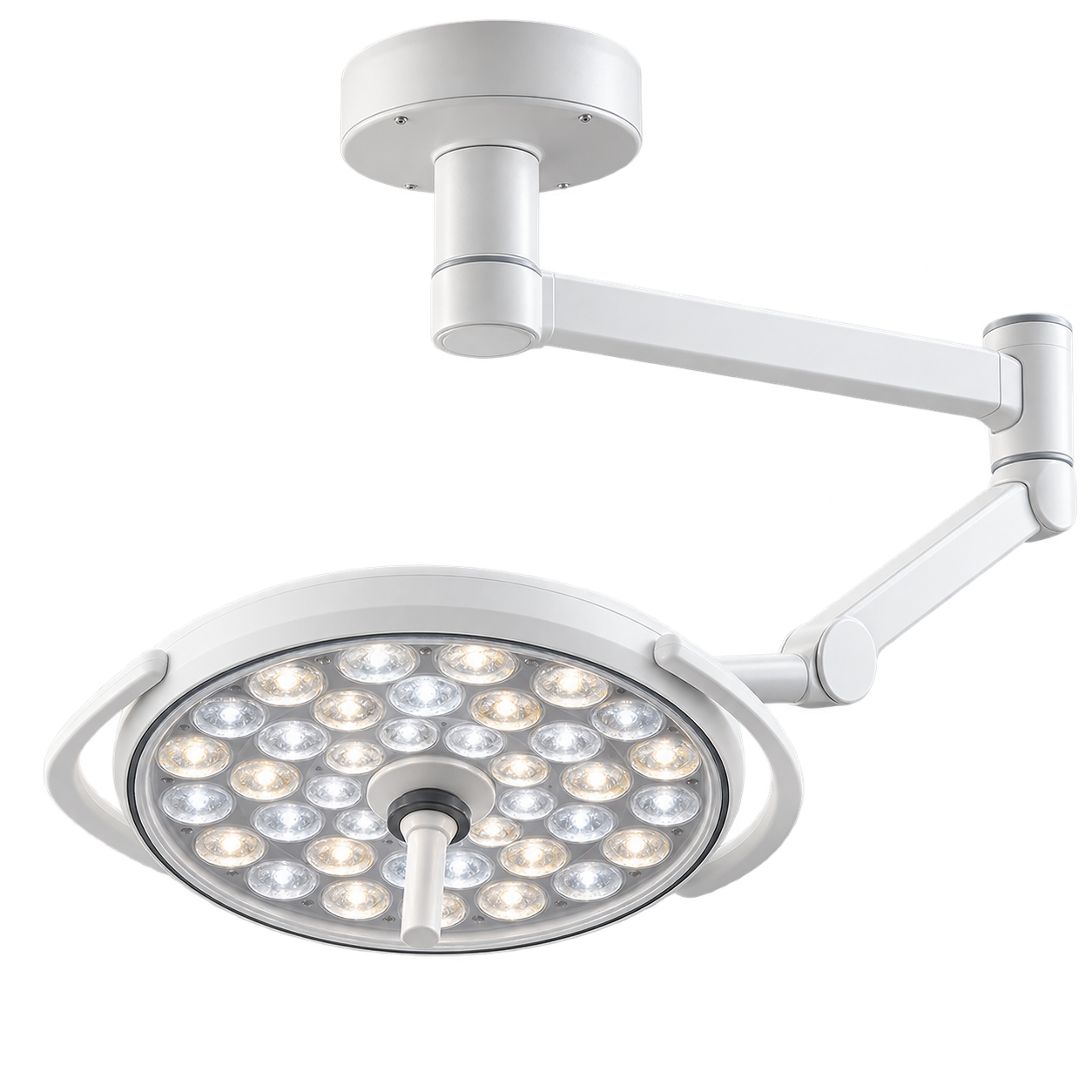 Single-dome ceiling-mounted LED surgical light.