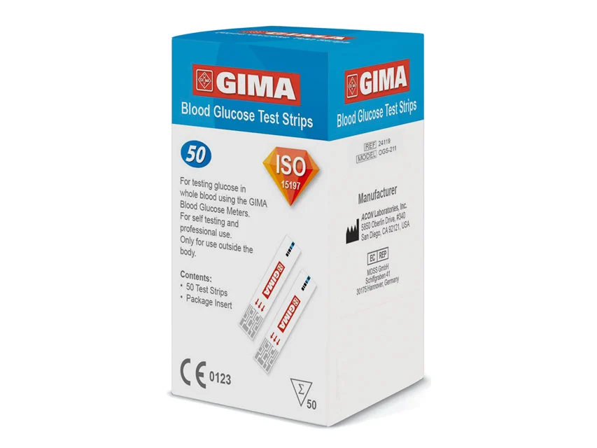 GIMA catalogue image for GLUCOSE STRIPS for Gima Glucose Monitor GB,FR,IT,ES,DE,LT, article 24119