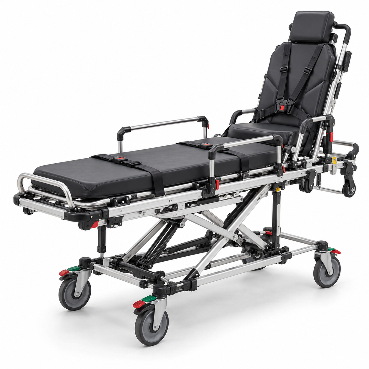 GIMA 34057 Multiposition Auto Stretcher-Wheelchair shown as an unbranded clinical patient transport device