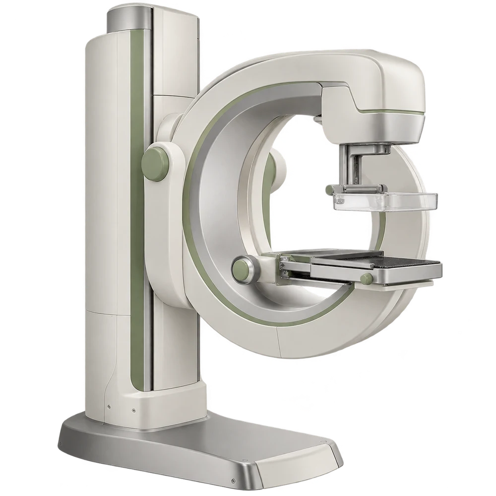 Ring-gantry analog mammography system with compression paddles and cassette tray