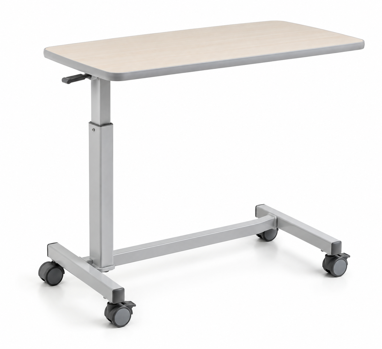 A patient overbed table for ward use.