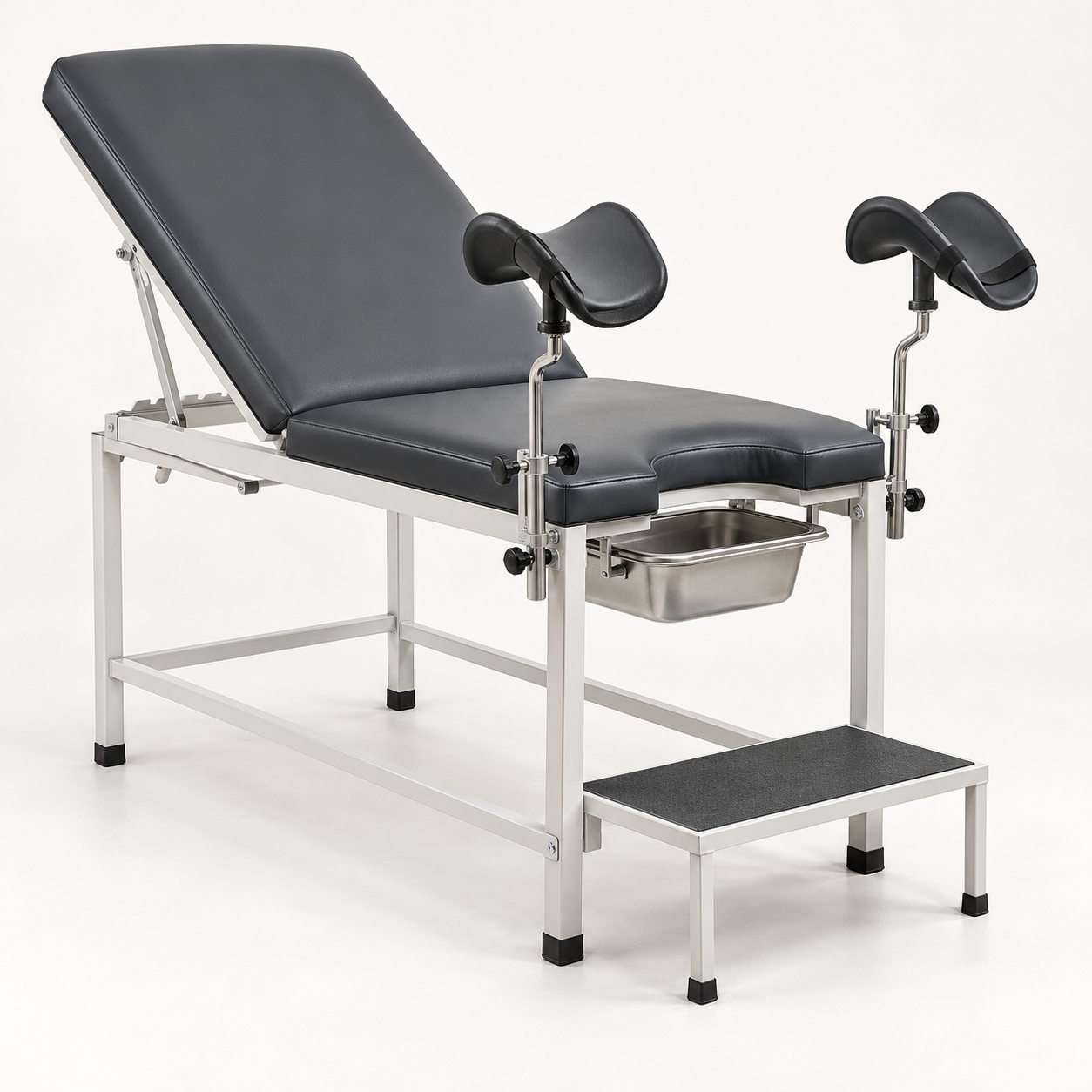 Gynaecological examination table with adjustable back section and leg supports