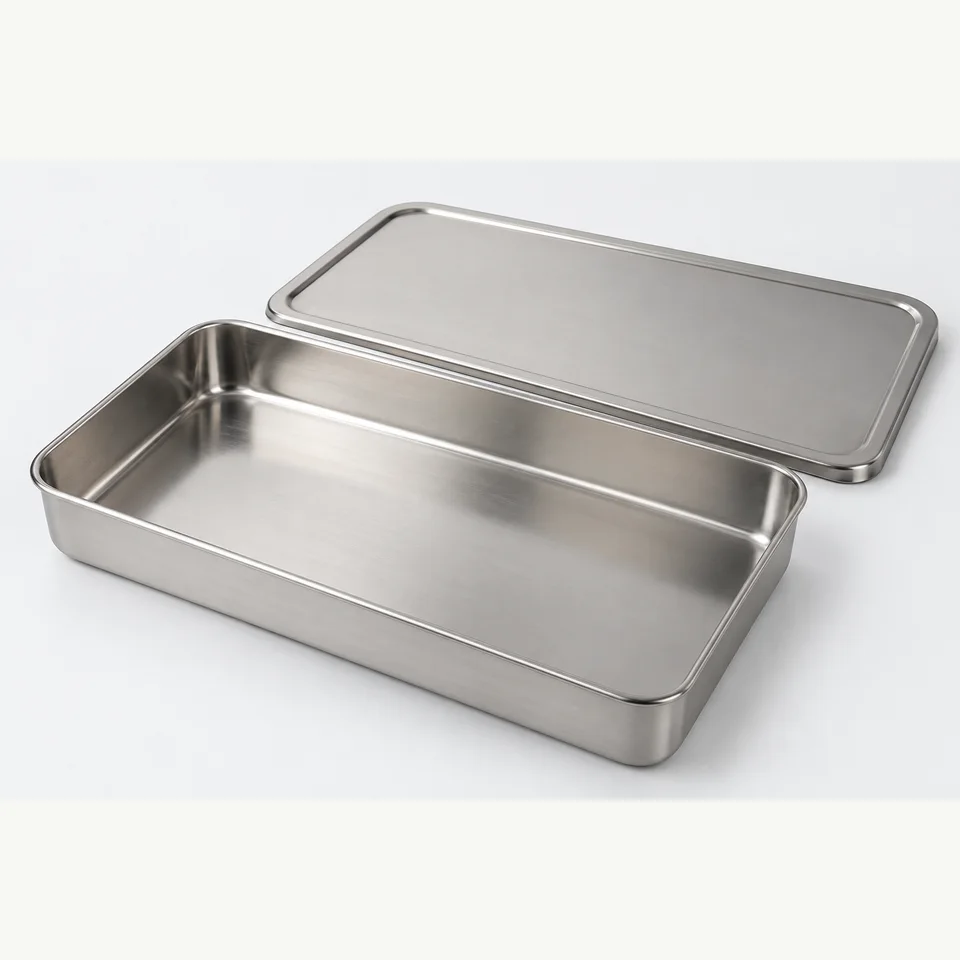 Reusable stainless-steel medical instrument tray and fitted cover