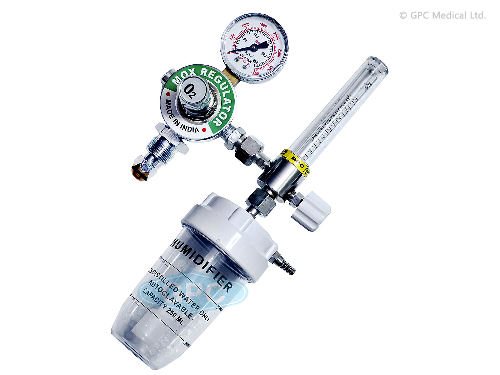 GPC Medical Oxygen Regulator with Flowmeter & Humidifier Bottle AN612