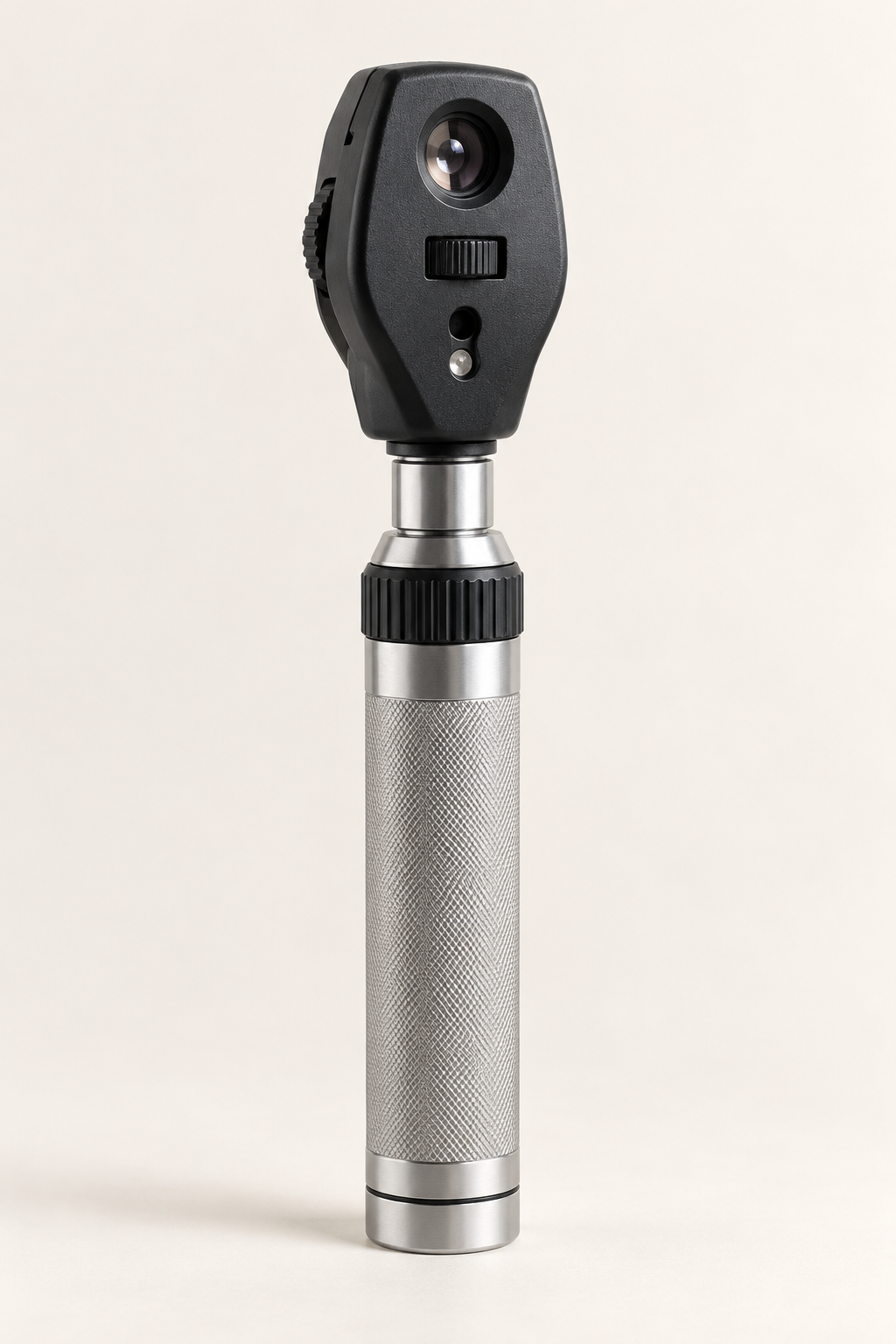 Generic handheld direct ophthalmoscope with compact optical head and metal handle