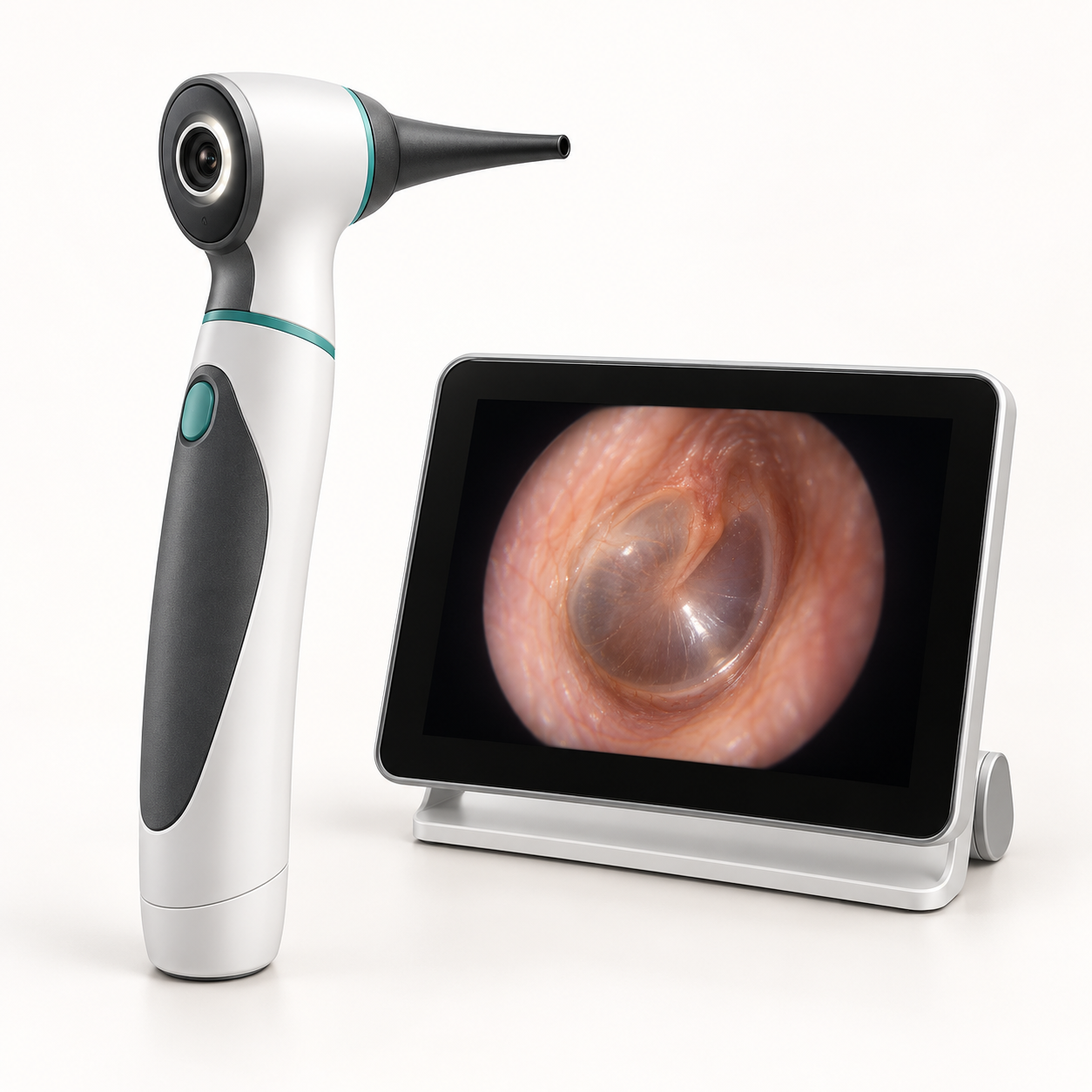 Handheld video otoscope with compact display for ENT examination