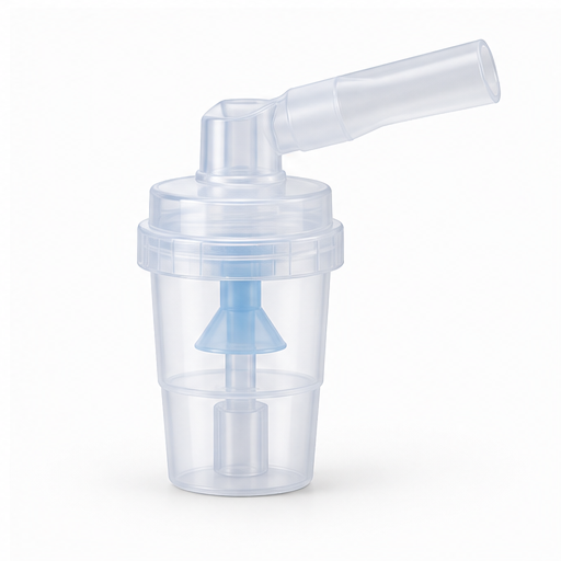 Generic unbranded compact nebuliser cup assembly with mouthpiece