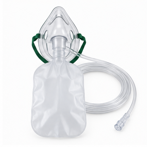 Generic unbranded adult oxygen mask with reservoir bag and clear tubing