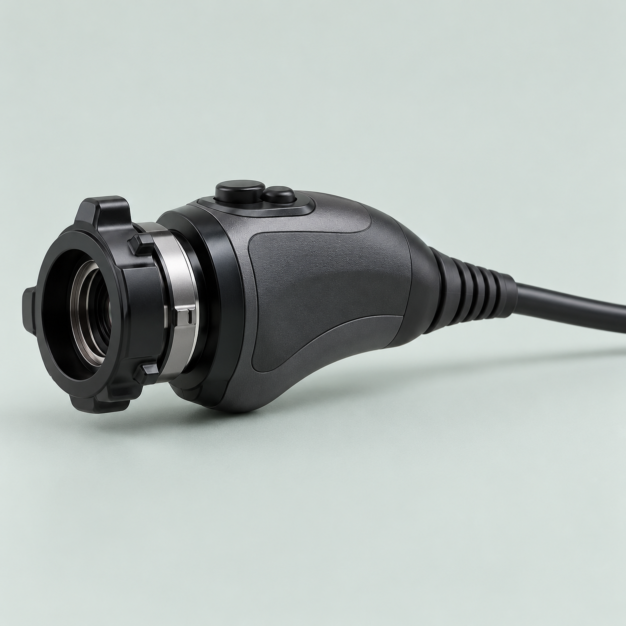 Endoscopy camera head with grip and attached cable