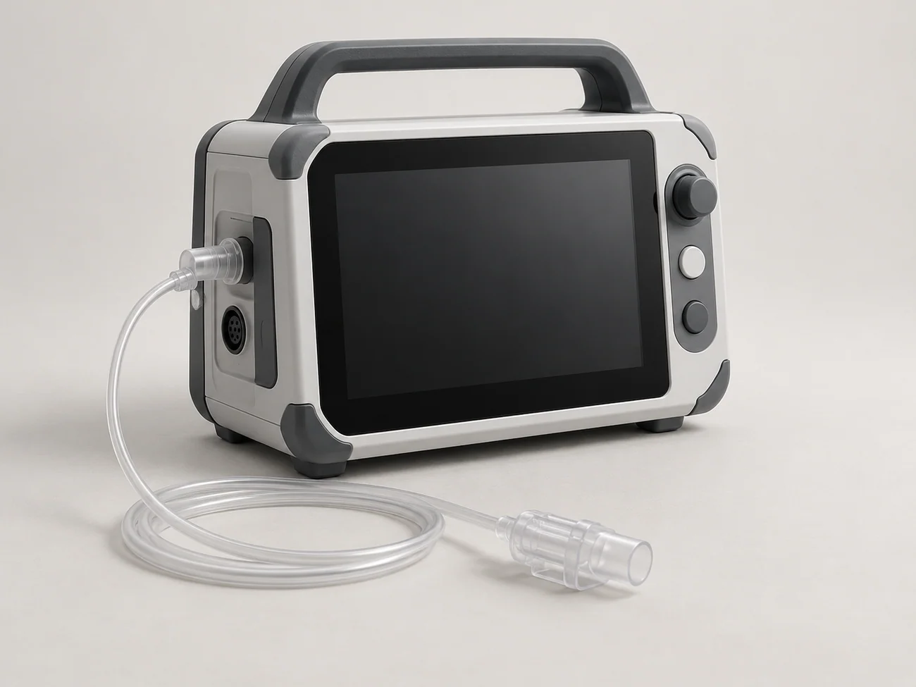 Portable bedside respiratory monitor with a blank display and sampling line