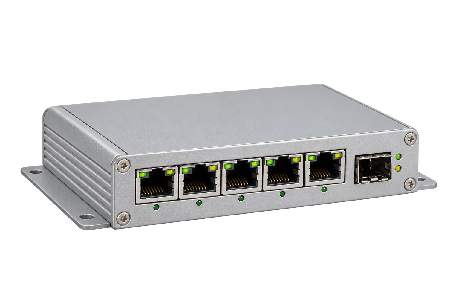 Compact managed medical network micro-switch with Ethernet and fibre ports