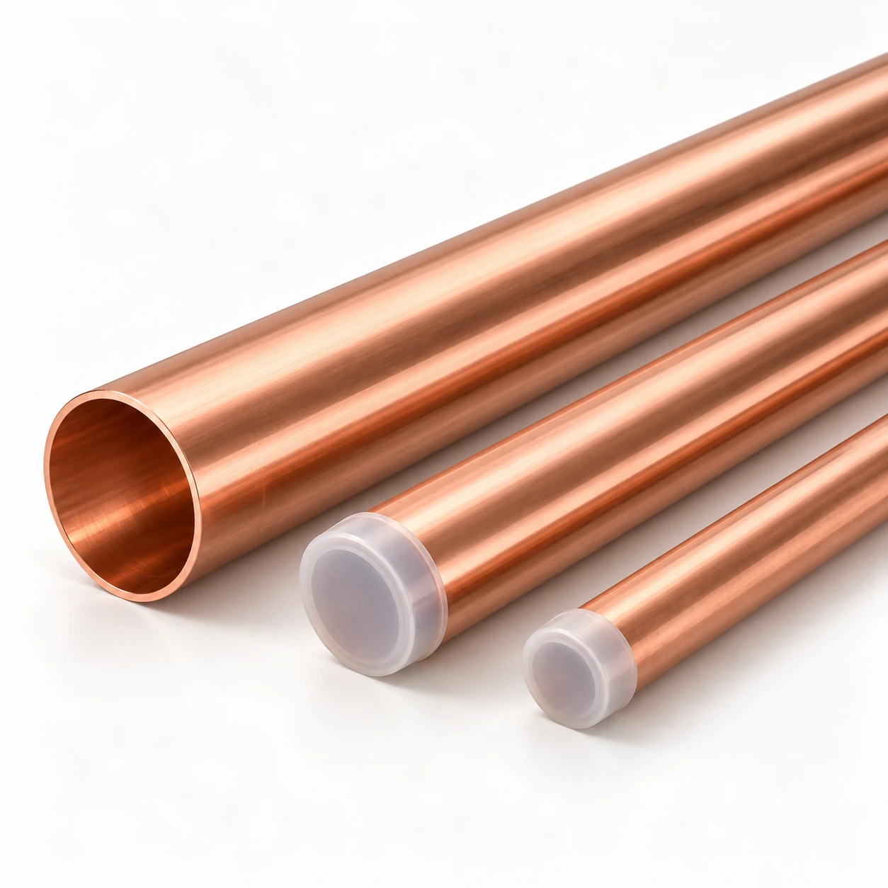 Clean copper tubing supplied in straight lengths for medical gas pipeline installations.