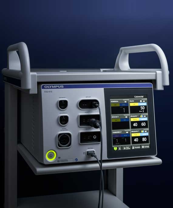 Olympus ESG-410 surgical energy platform shown in manufacturer product imagery