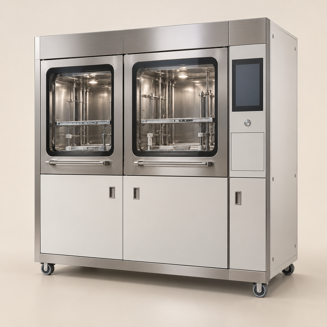 Pass-through endoscope washer-disinfector cabinet with two loading doors