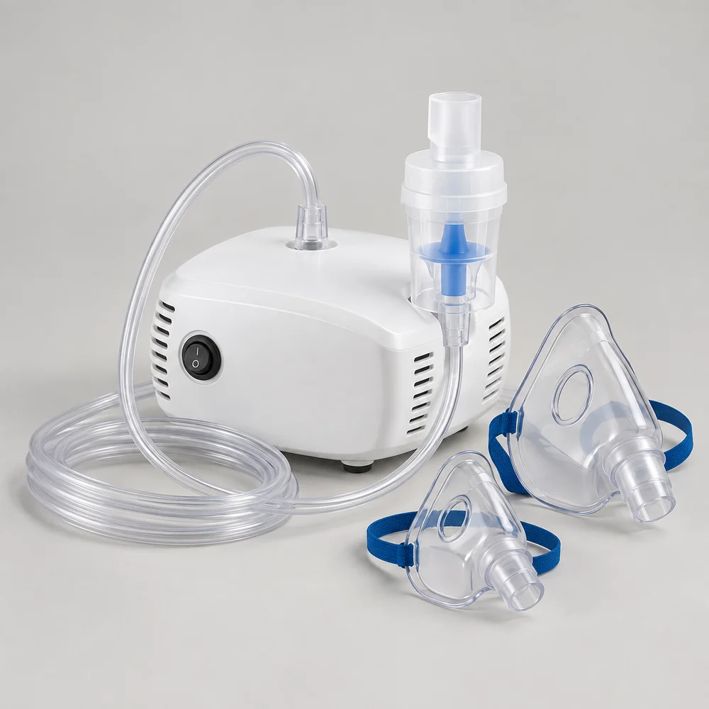 Compact compressor nebulizer with medicine chamber, air tube and masks