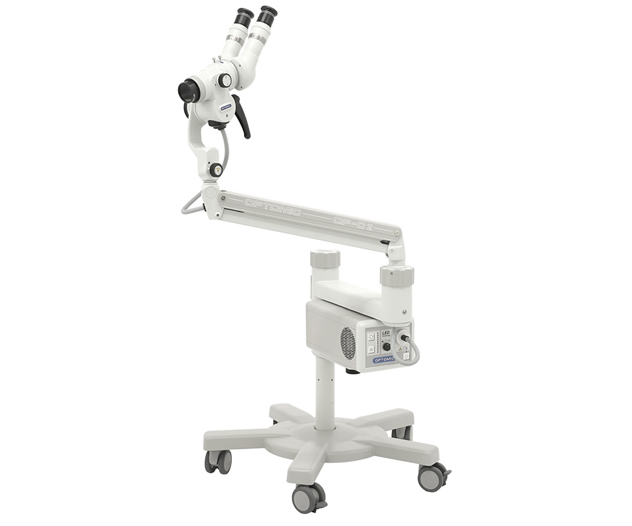 OPTOMIC OP-C2 binocular optical colposcope on a wheeled floor stand, official exact-model manufacturer image