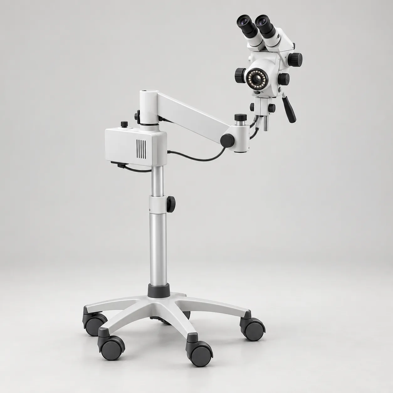 Floor-standing optical colposcope with binocular head and articulated arm