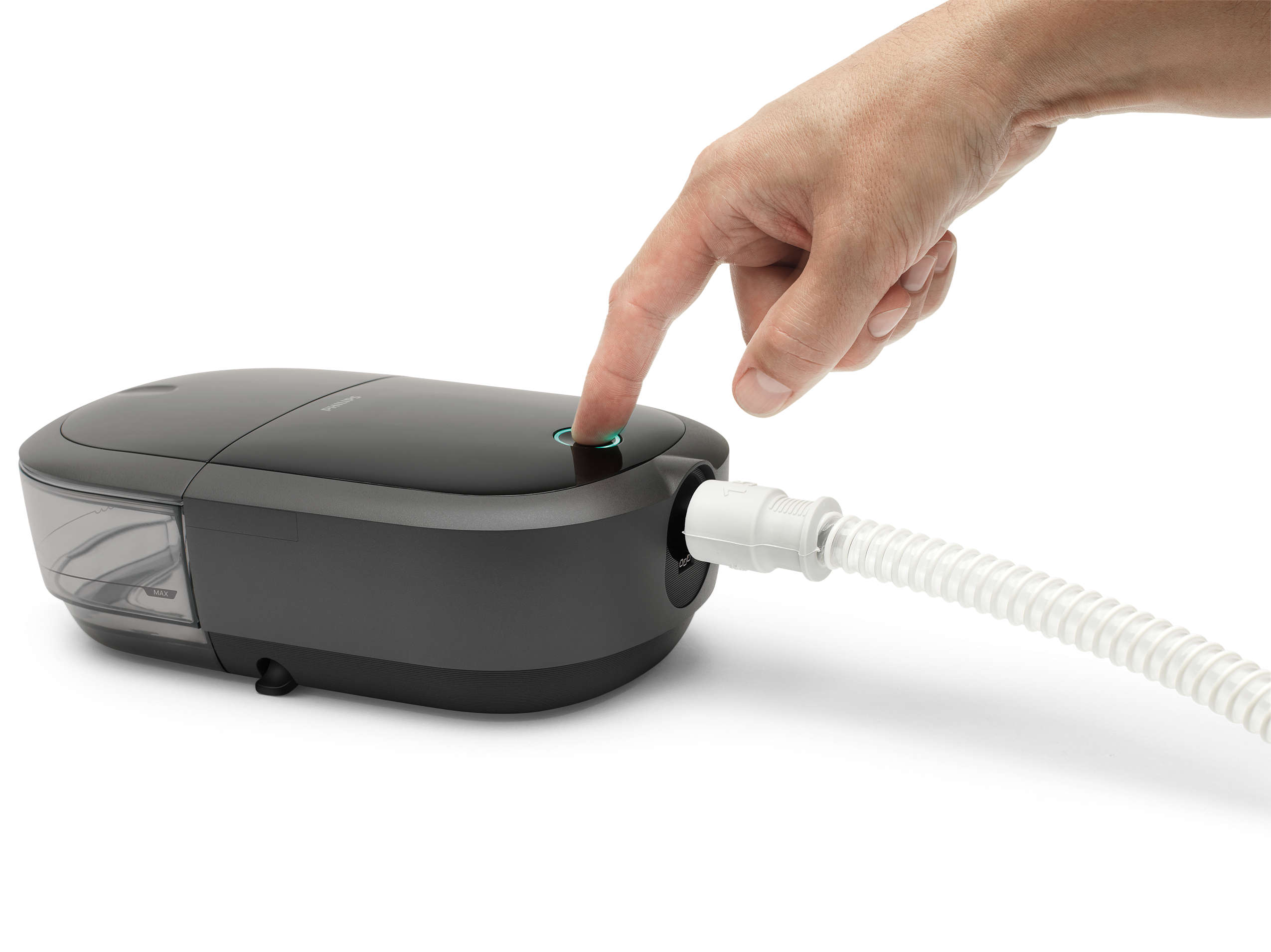 Philips Respironics DreamStation 2 Auto CPAP Advanced with humidifier and breathing tube, official manufacturer product photograph