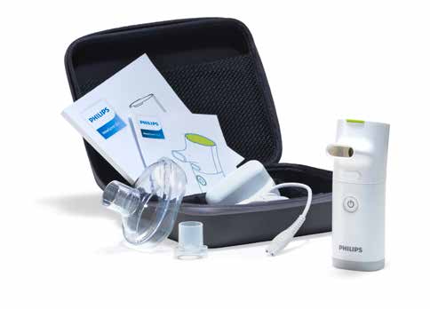 Philips InnoSpire Go portable mesh nebulizer with manufacturer reference accessories and carrying case