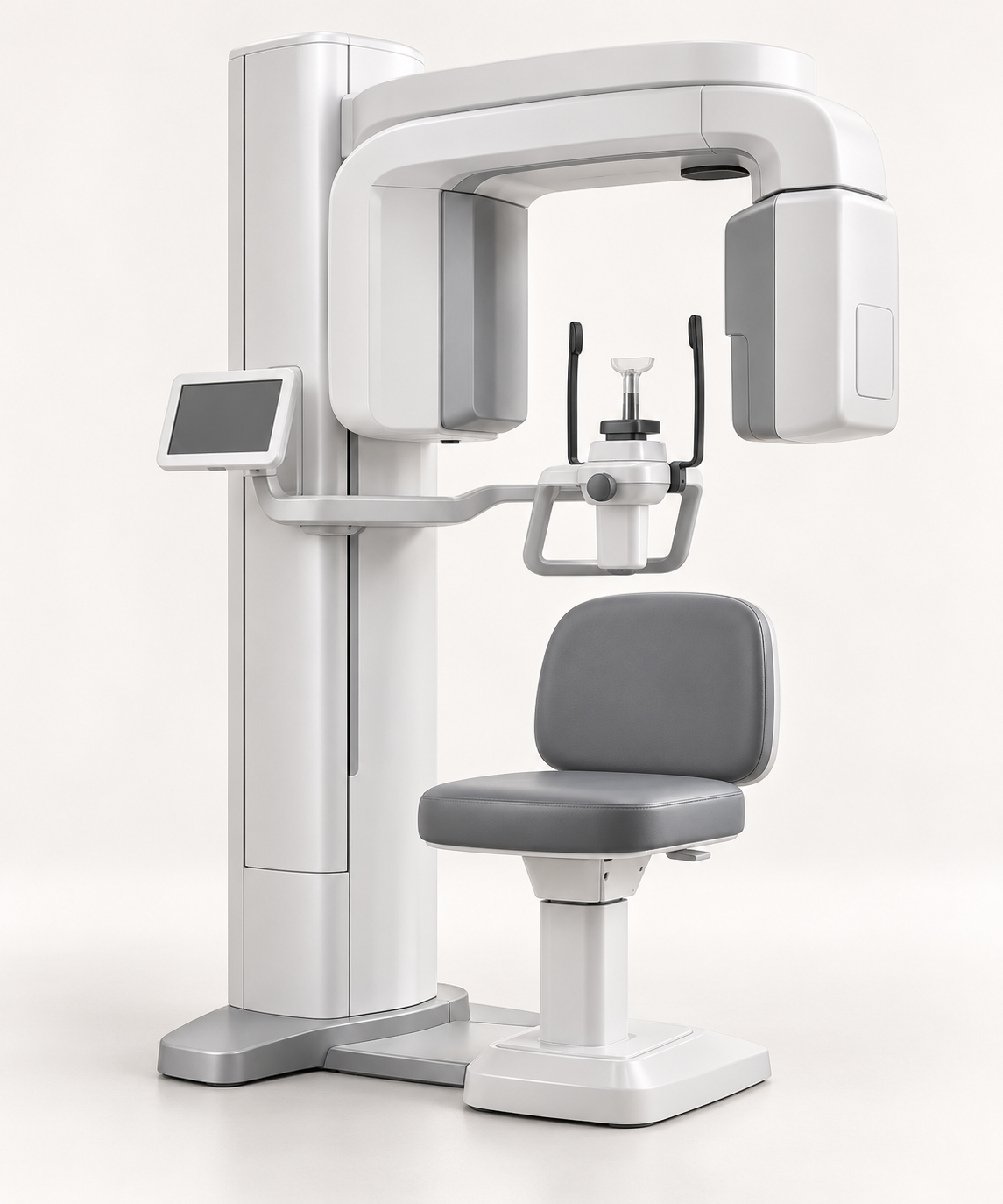 Unbranded floor-standing dental cone beam CT imaging unit with open gantry